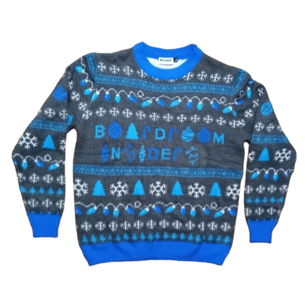 RARE Roody mens XL Ugly Christmas Boardroom Insiders blue gray & sweater